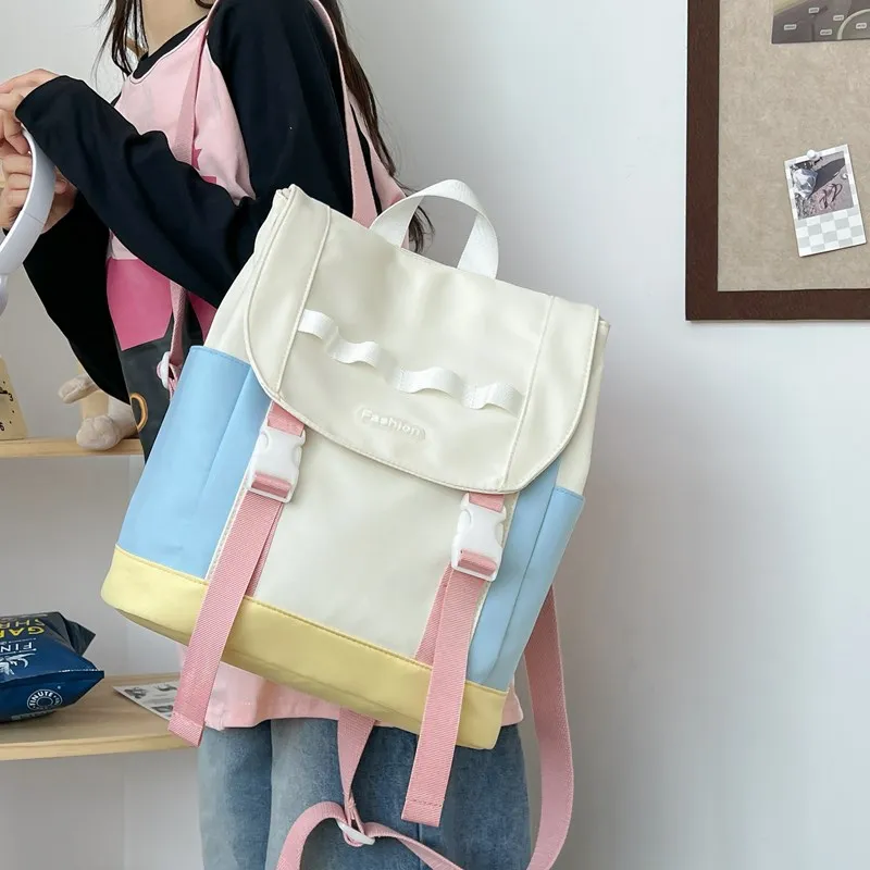 Vack Canvas Backpack Regular Unisex Dark Gray/lotus Root Color/sky Blue-13