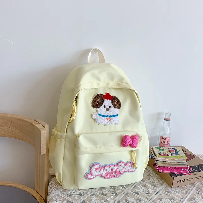 Vack Nylon Fabric Backpack Regular Unisex White/Black/Pink/Red/Yellow/Green-18