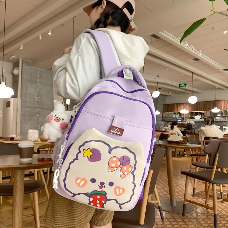 Vack Nylon Backpack Unisex White & Red/White & Green/Black/Purple/Brown-20