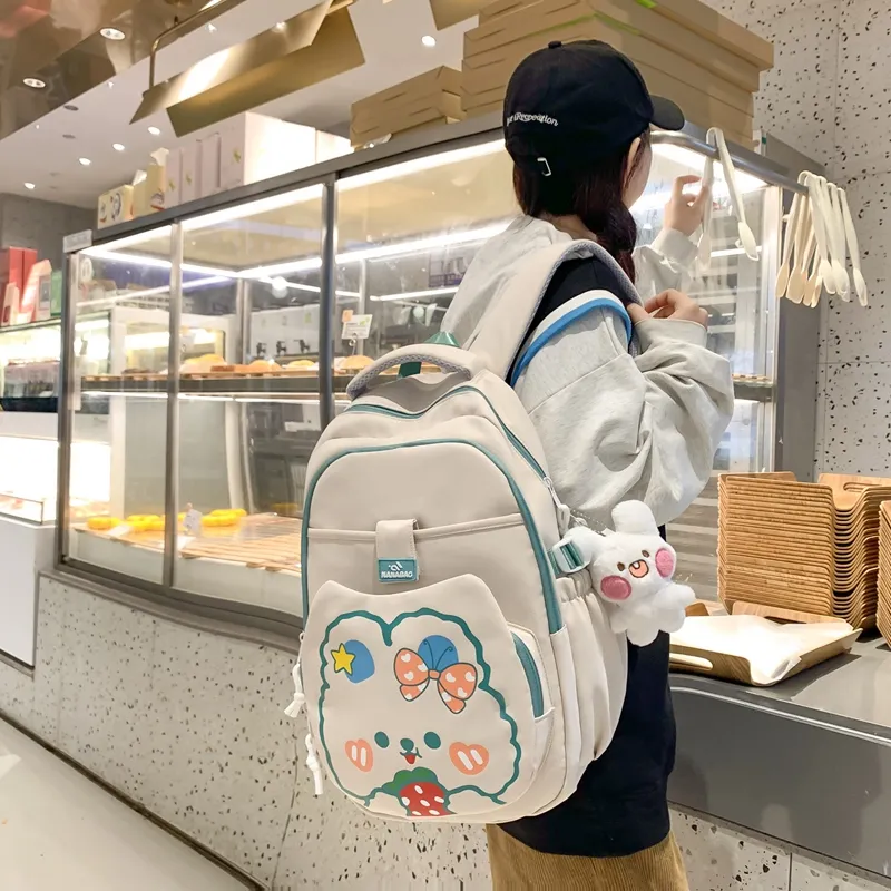 Vack Nylon Backpack Unisex White & Red/White & Green/Black/Purple/Brown-10