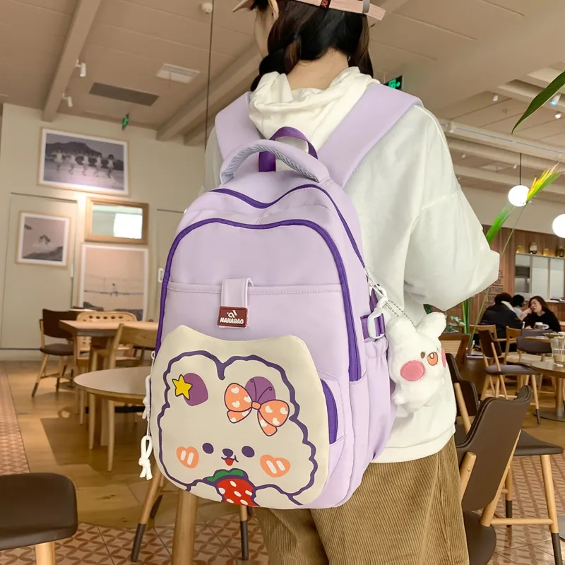 Vack Nylon Backpack Unisex White & Red/White & Green/Black/Purple/Brown-21
