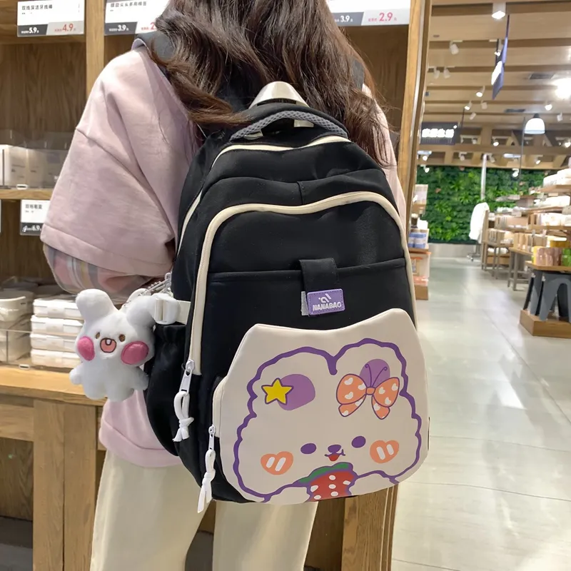 Vack Nylon Backpack Unisex White & Red/White & Green/Black/Purple/Brown-15