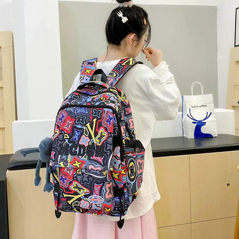Vack Nylon Backpack Unisex Orange Red/Black/Rose Red/Green-7