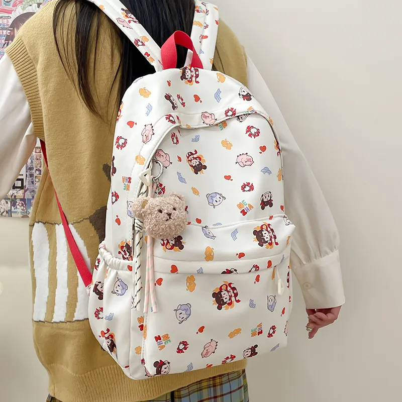 Vack Nylon Backpack Unisex White/Black/Pink/Blue-3