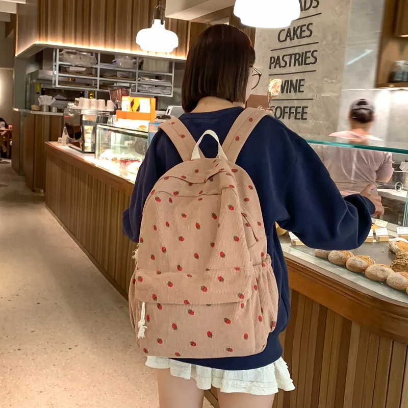 Vack Corduroy Backpack Women's Ivory/Khaki/Pink-14