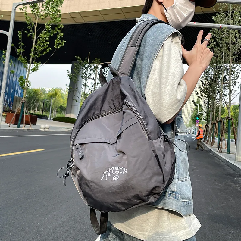 Vack Nylon Backpack Unisex Gray/Blue/Pink-3