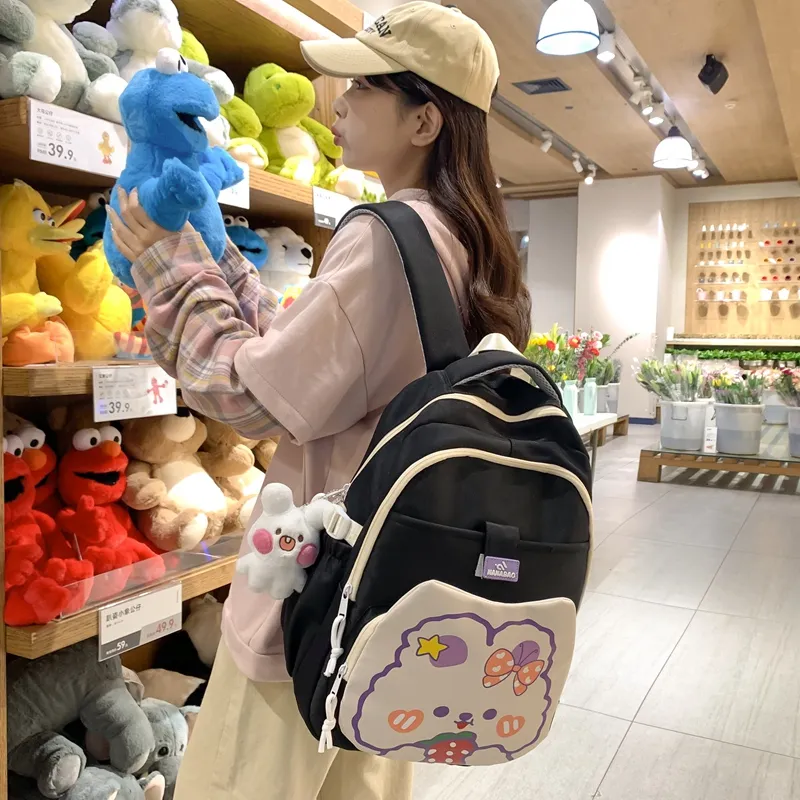 Vack Nylon Backpack Unisex White & Red/White & Green/Black/Purple/Brown-17