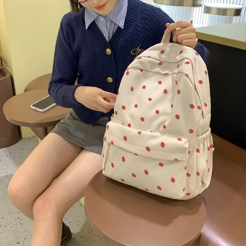 Vack Corduroy Backpack Women's Ivory/Khaki/Pink-2