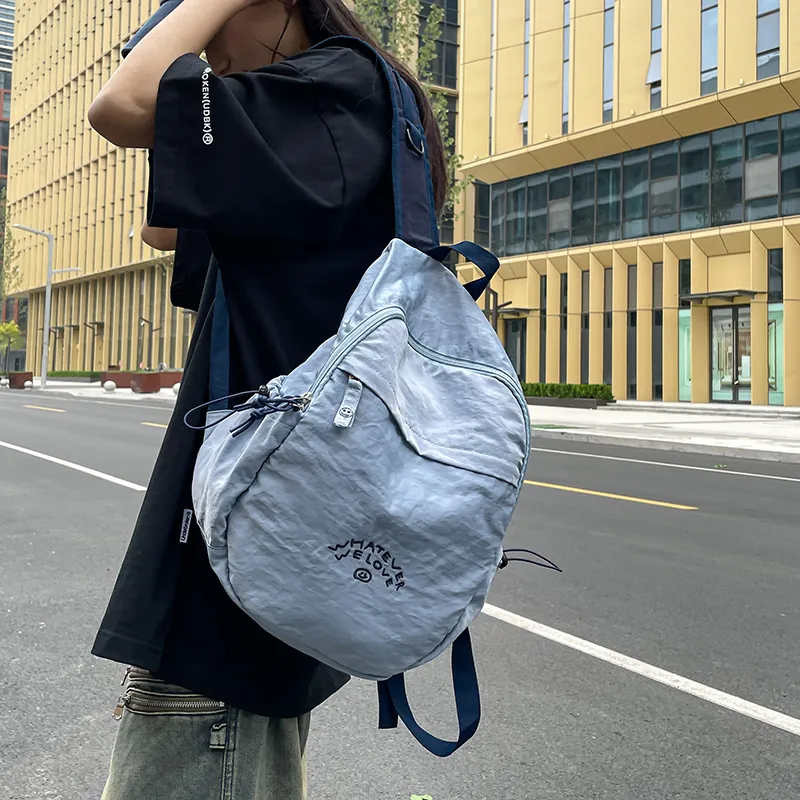 Vack Nylon Backpack Unisex Gray/Blue/Pink-8