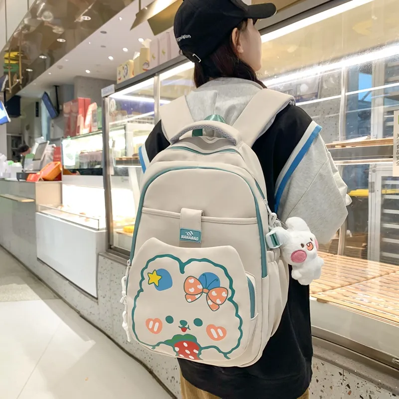 Vack Nylon Backpack Unisex White & Red/White & Green/Black/Purple/Brown-8