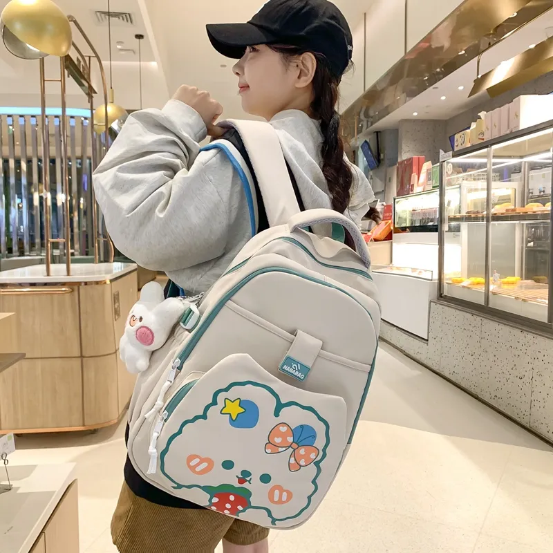 Vack Nylon Backpack Unisex White & Red/White & Green/Black/Purple/Brown-7