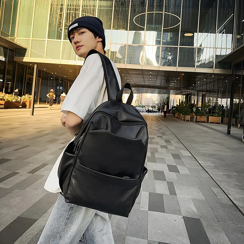 Vack PU Mesh Panel Backpack Unisex Black/Brown-1