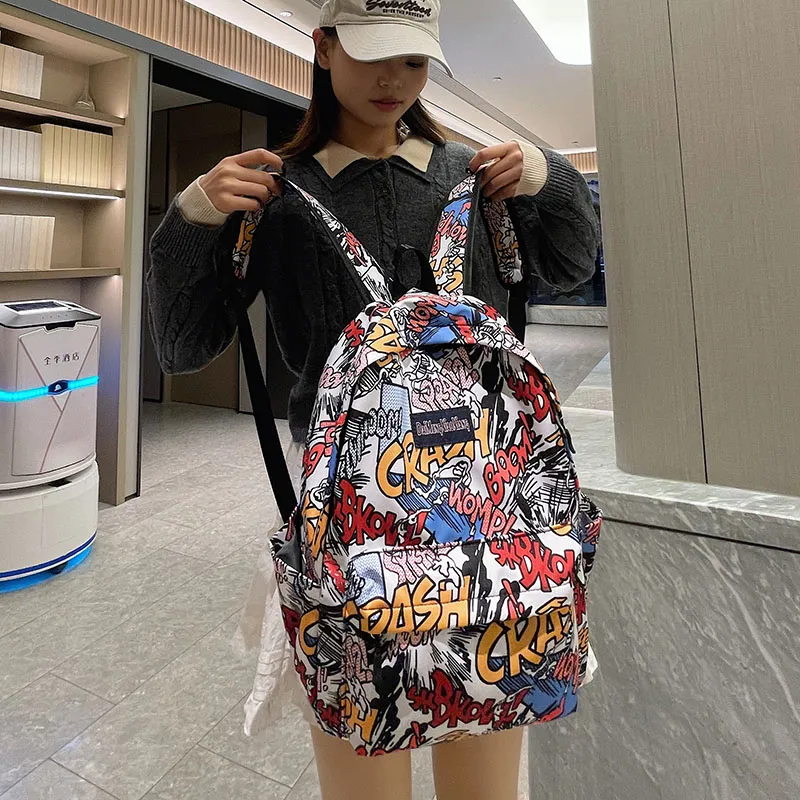 Vack Nylon Backpack Unisex Cartoon Character/Explosion Letter-8
