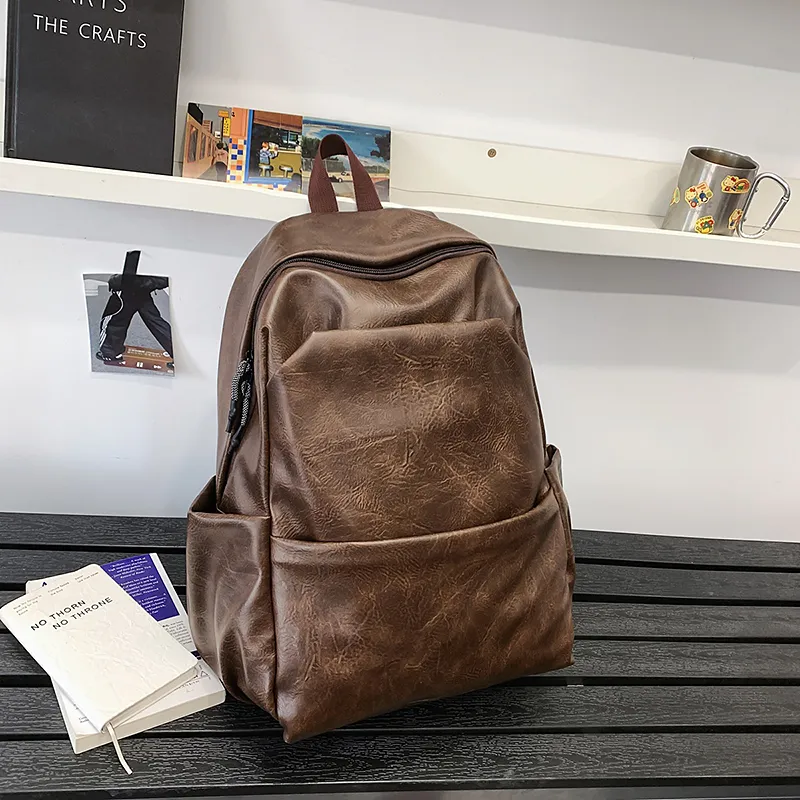 Vack PU Mesh Panel Backpack Unisex Black/Brown-6