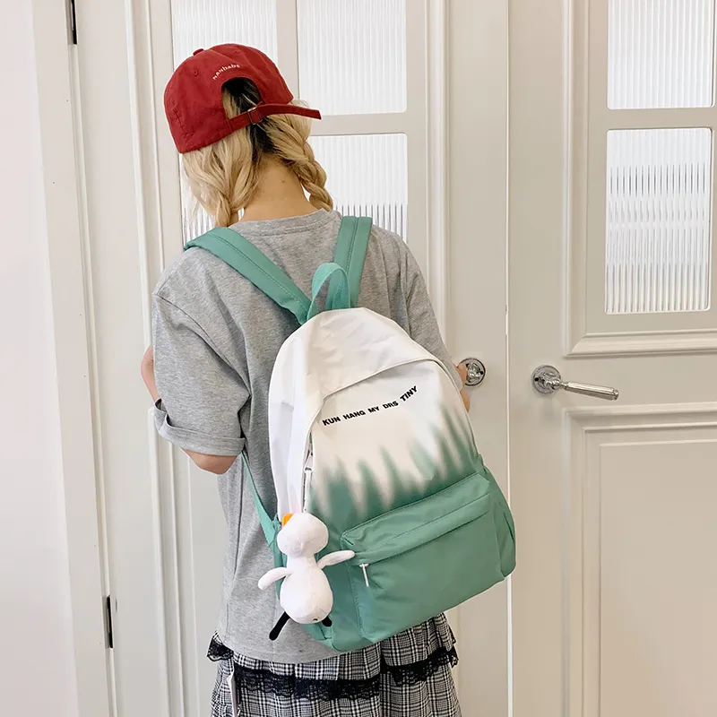 Vack Nylon Fabric Backpack Unisex Pink/Green/Light Blue/Dark Blue-7