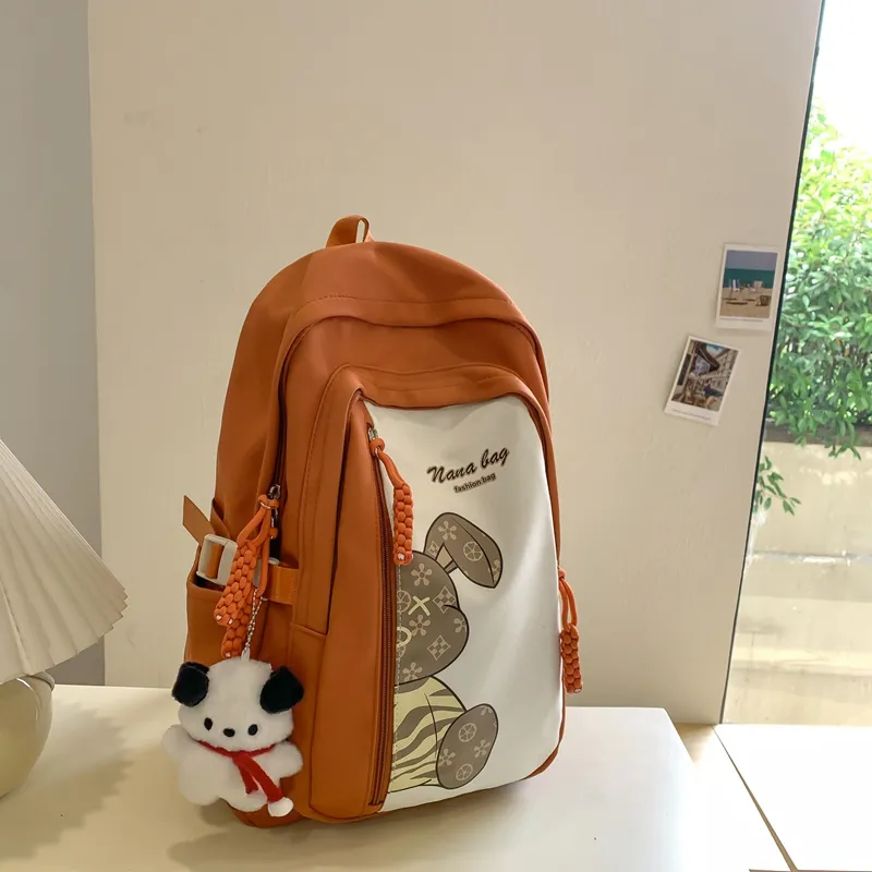 Vack Nylon Backpack Unisex White/Black/Orange Red/Yellow/Green/Brown-8