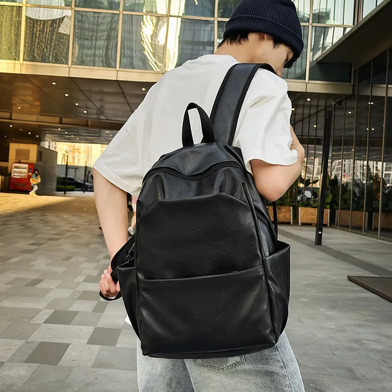 Vack PU Mesh Panel Backpack Unisex Black/Brown-2