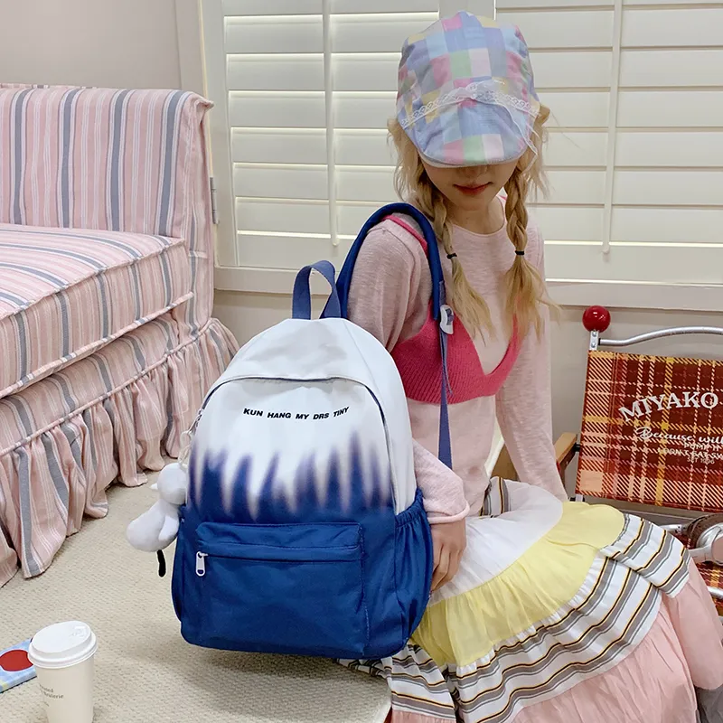 Vack Nylon Fabric Backpack Unisex Pink/Green/Light Blue/Dark Blue-14
