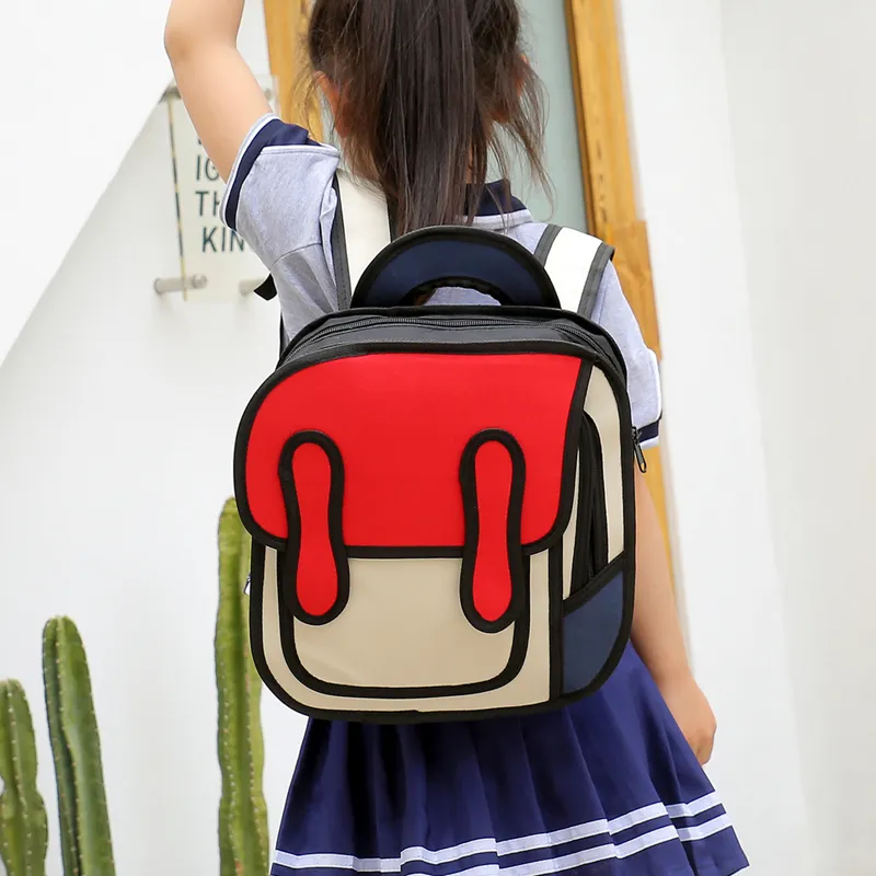 Vack Nylon Backpack Unisex Red/Green/Blue-3