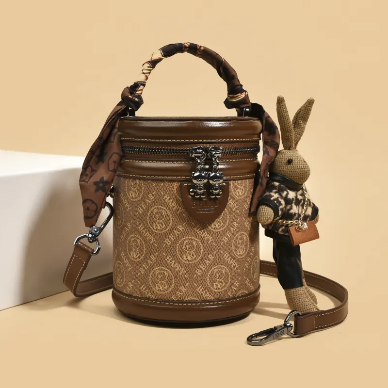 North Pack PU Cylinder Bag, Shoulder Bag, Crossbody Bag, Handbag Women's Brown-2