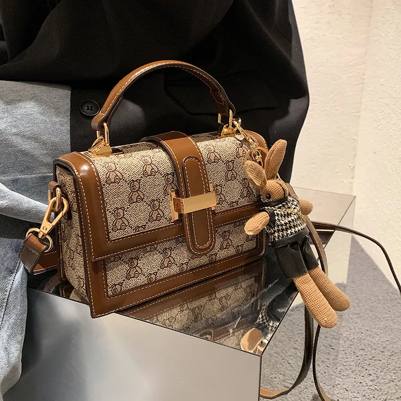 North Pack PU Shoulder Bag, Crossbody Bag, Handbag Women's Letter Coffee Brown/Small Bear Brown-6