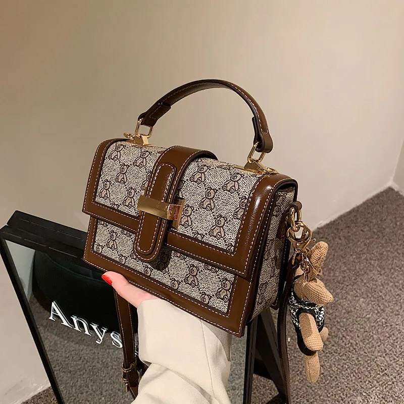 North Pack PU Shoulder Bag, Crossbody Bag, Handbag Women's Letter Coffee Brown/Small Bear Brown-7