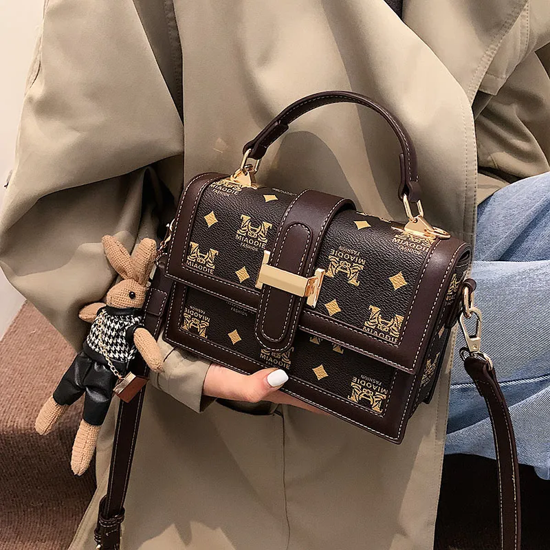 North Pack PU Shoulder Bag, Crossbody Bag, Handbag Women's Letter Coffee Brown/Small Bear Brown-1