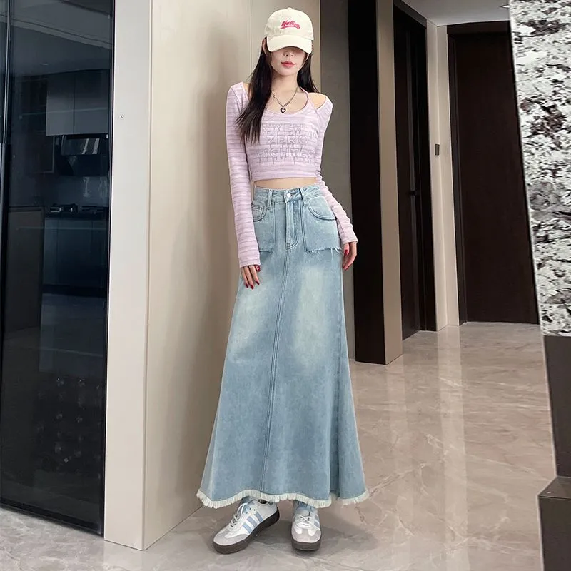 YICHEN Denim Long Skirt Women's-3