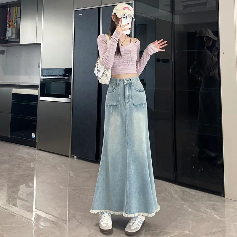 YICHEN Denim Long Skirt Women's-4