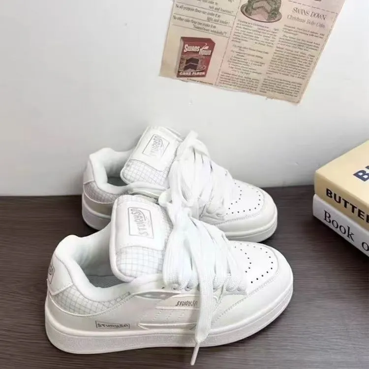 BINGO DUCK Slip Resistant Skateboard Shoes Women's White-8