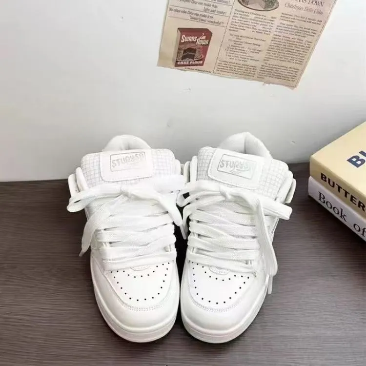 BINGO DUCK Slip Resistant Skateboard Shoes Women's White-1