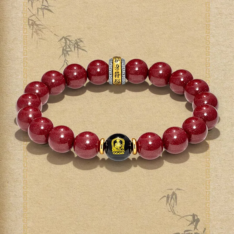 JINGCHENGGOU Reconstructed Cinnabar Bracelets Unisex-3