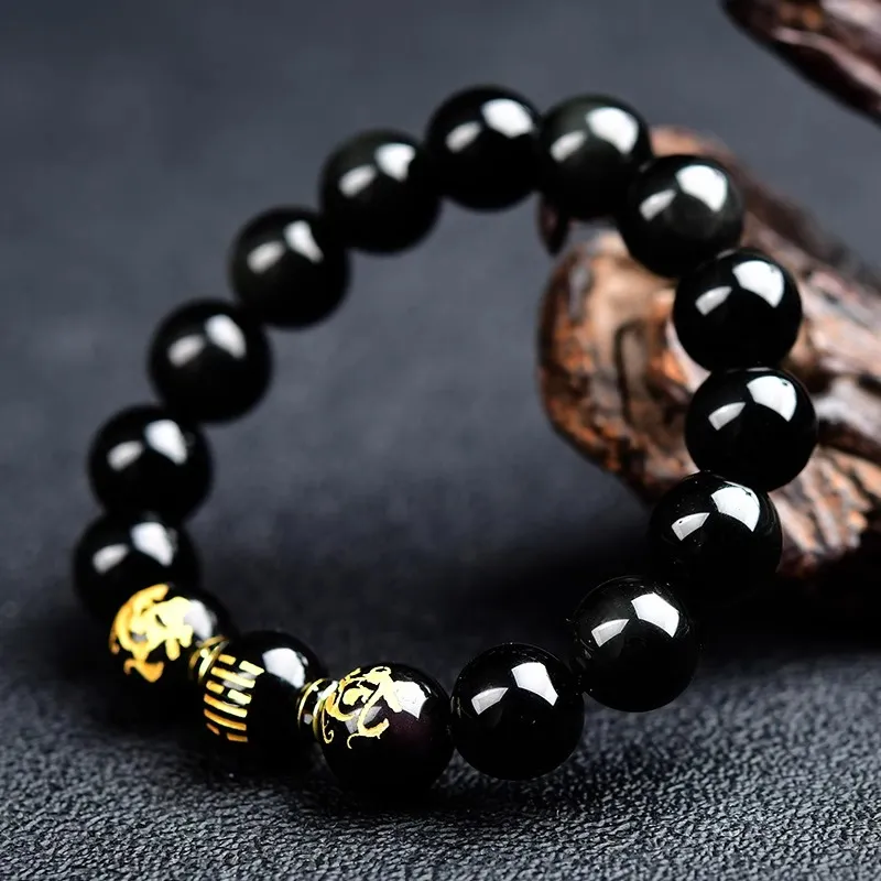 JINGCHENGGOU Natural Obsidian Bracelets Unisex-2