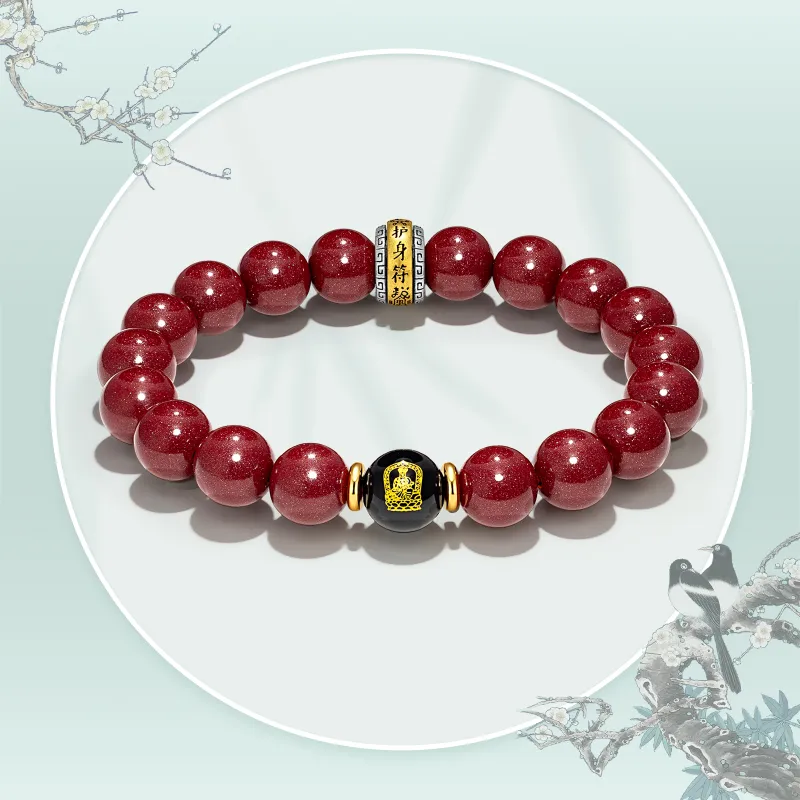 JINGCHENGGOU Reconstructed Cinnabar Bracelets Unisex-4