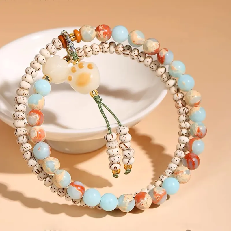 JINGCHENGGOU Star Moon Bodhi Seeds White Jade Bodhi Bracelets Unisex-3