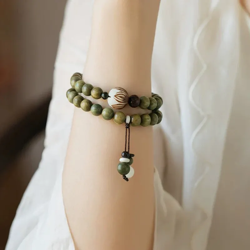 JINGCHENGGOU Green Sandalwood Wooden Bracelets Unisex-2