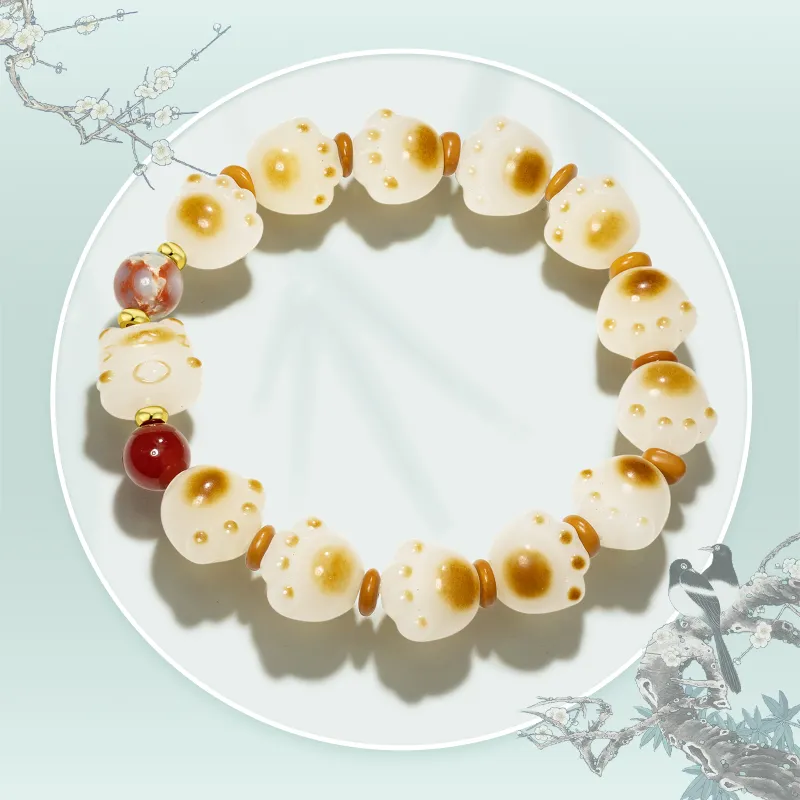 JINGCHENGGOU White Jade Bodhi Cacumen Platycladi Seeds Bodhi Root Bracelets Unisex-4