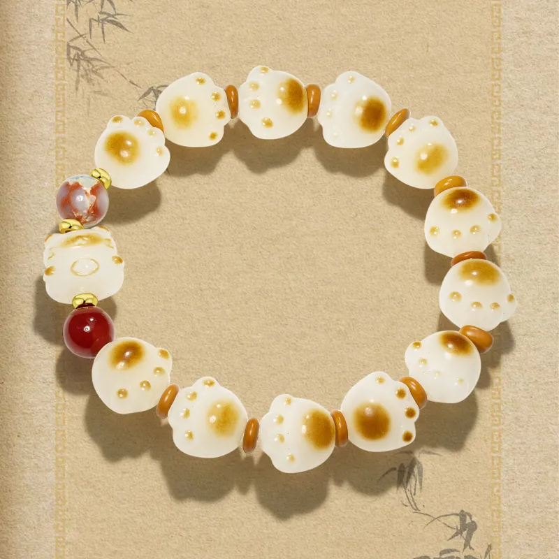 JINGCHENGGOU White Jade Bodhi Cacumen Platycladi Seeds Bodhi Root Bracelets Unisex-2