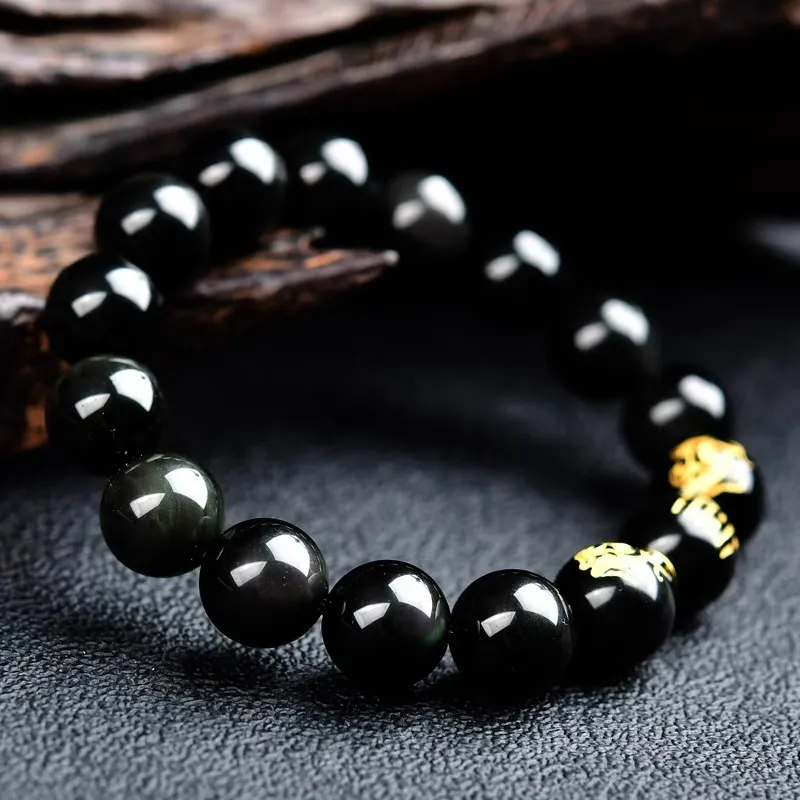 JINGCHENGGOU Natural Obsidian Bracelets Unisex-1