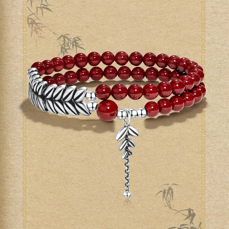 JINGCHENGGOU Reconstructed Cinnabar Bracelets Unisex-2