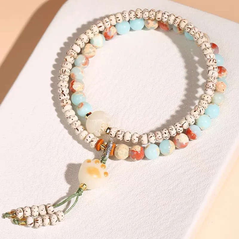 JINGCHENGGOU Star Moon Bodhi Seeds White Jade Bodhi Bracelets Unisex-1