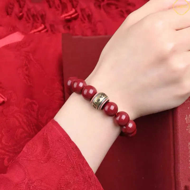JINGCHENGGOU Reconstructed Cinnabar Bracelets Unisex-1