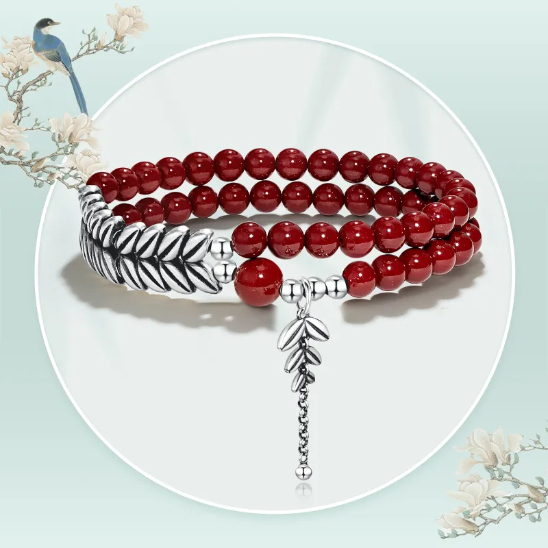 JINGCHENGGOU Reconstructed Cinnabar Bracelets Unisex-3