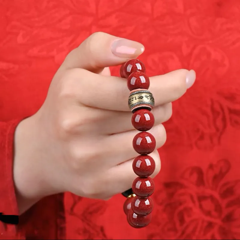 JINGCHENGGOU Reconstructed Cinnabar Bracelets Unisex-2