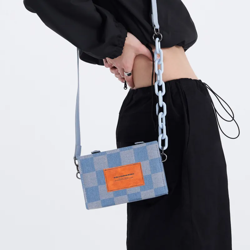 KILLWINNER Denim Shoulder Bag Crossbody Bag Small Size Unisex Dark Blue Light Blue-18