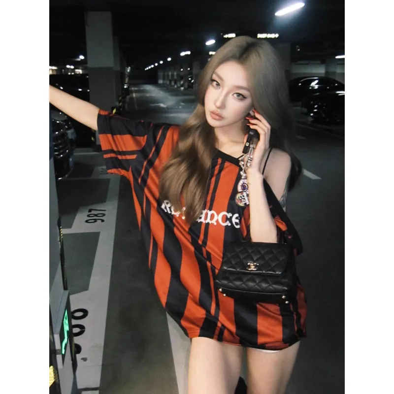 SLEEP AT 11 T Shirts Women's Red Black Stripes-6
