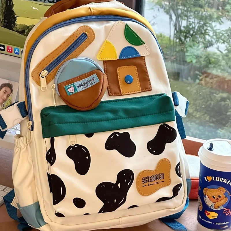 OTA Canvas Backpack Unisex Cow Print/Yellow-1