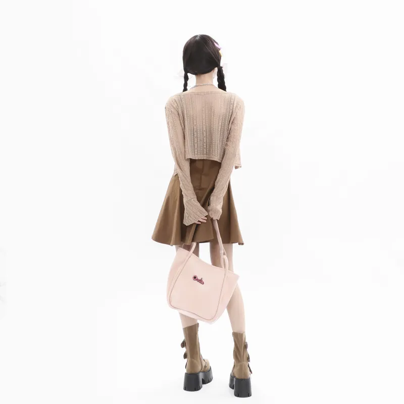 OTA PU Shoulder Bag Tote Bag Shopping Bag Handbag Large Size Women's White Pink-6