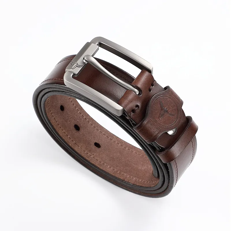 POLOMEISDO Top Grain Cow Leather Pin Buckle Belt, Casual And Trendy Men's Practical Box, Width 3.8cm-1