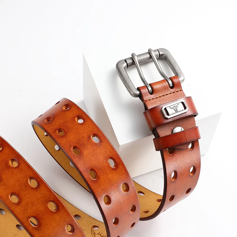 POLOMEISDO Top Grain Cow Leather Pin Buckle Belt Men's Width 3.8cm-4